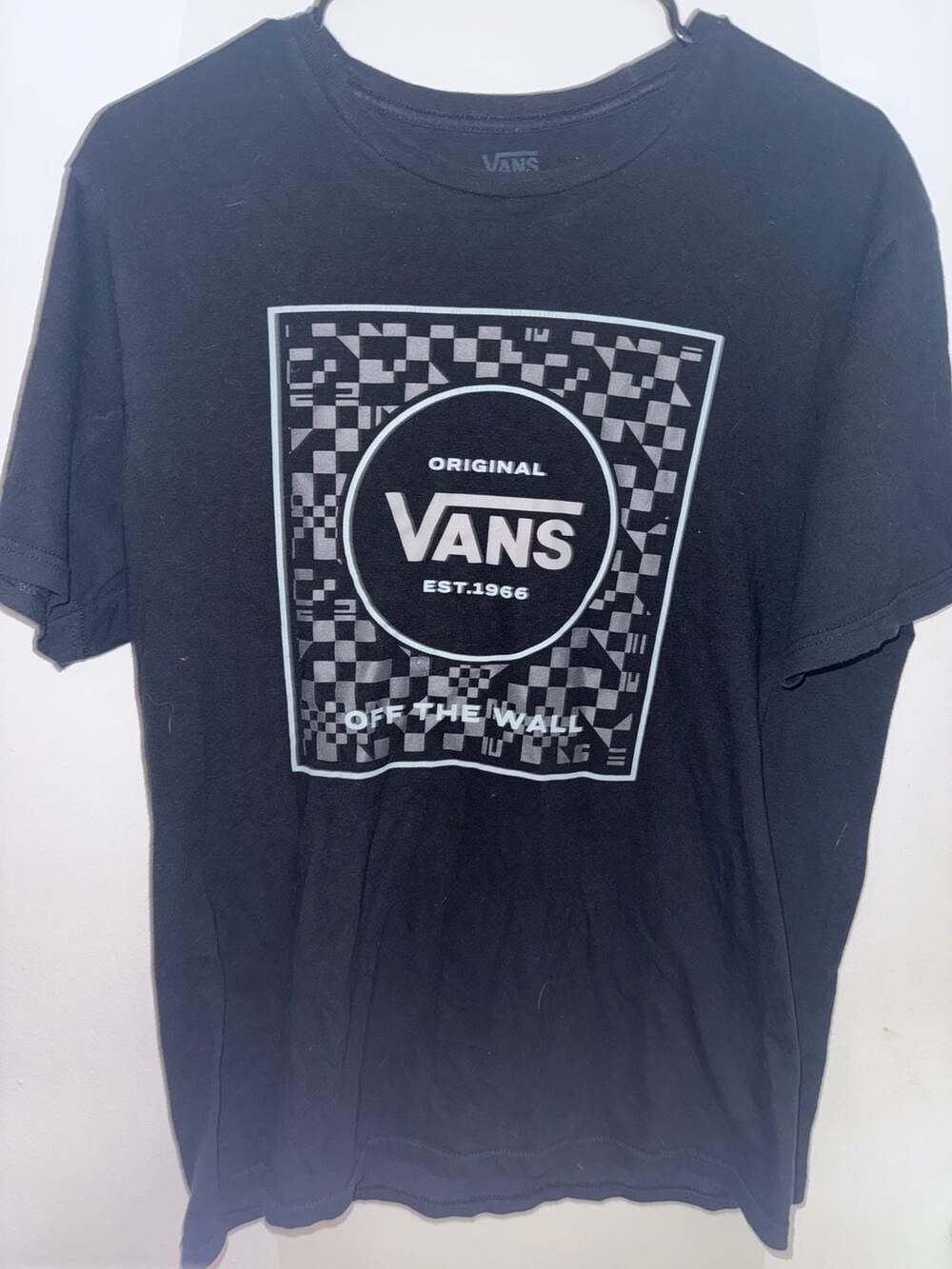 Vans Off The Wall Checkerboard Graphic T-Shirt Medium Black